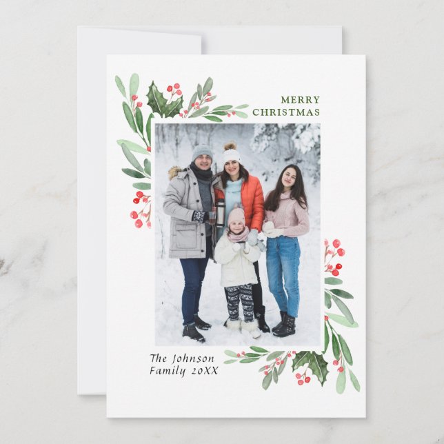 Cartes Pour Fêtes Annuelles 2 PHOTO Aquarelle Mistletoe Holly Berry Noël (Devant)