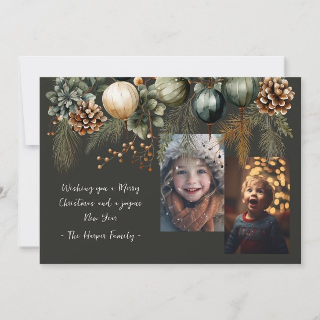 Cartes Pour Fêtes Annuelles 2 Photo Festive Élégante verdure (Devant)