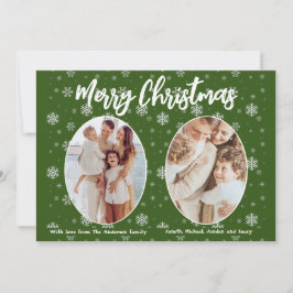 Cartes Pour Fêtes Annuelles 2 Photo Green Snowflakes Modern Joyeux Noël