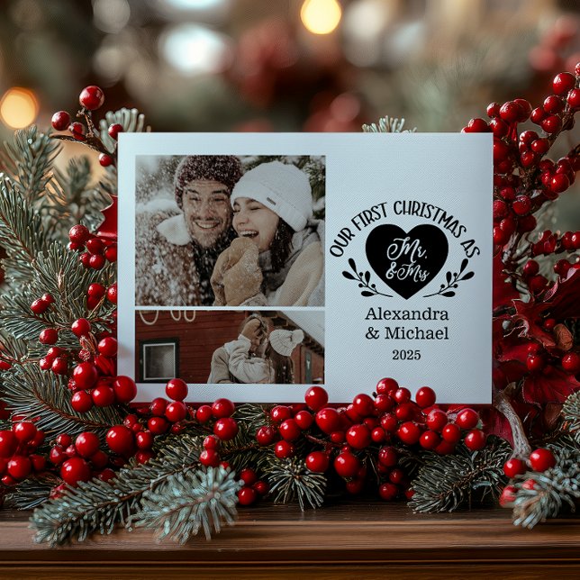 Cartes Pour Fêtes Annuelles 2 Photo Heart First Christmas as Mr & Mrs (Créateur téléchargé)