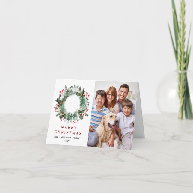 Cartes Pour Fêtes Annuelles 2 PHOTO Holly Berry Wreath voeux de Noël (Devant)
