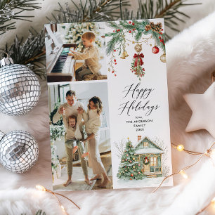 Cartes Pour Fêtes Annuelles 2 Photo Joyeuses Vacances Vacances Hiver Végétatio