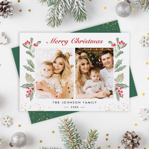 Cartes Pour Fêtes Annuelles 2 Photo Joyeux Noël Holly Berries Vert