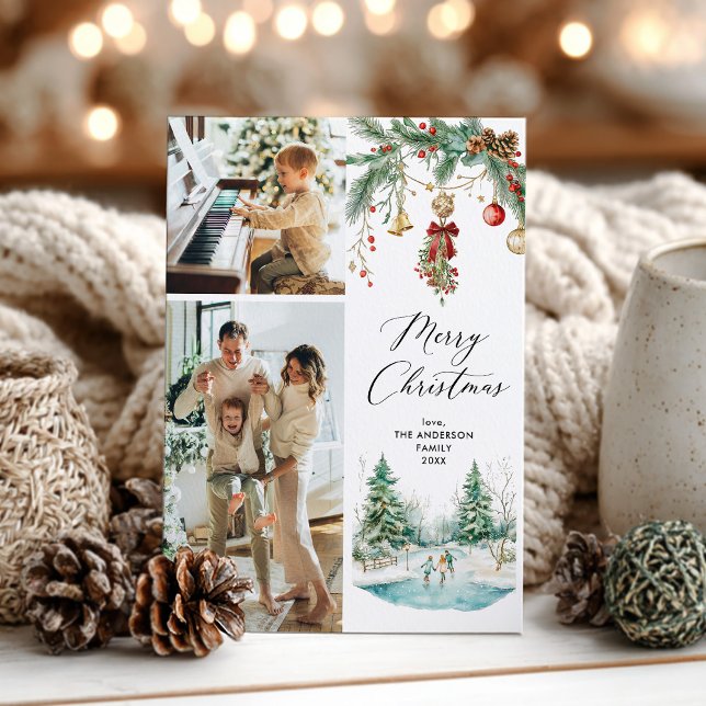 Cartes Pour Fêtes Annuelles 2 Photo Joyeux Noël Scène d'hiver & Mistletoe (Créateur téléchargé)