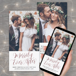 Cartes Pour Fêtes Annuelles 2 Photo Les Nouveaux Mariés Rouge Script Merveille