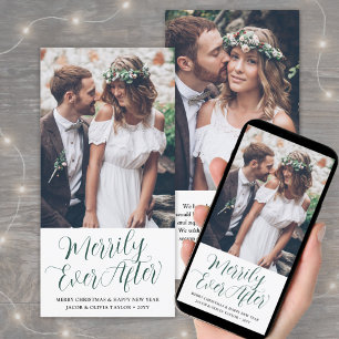 Cartes Pour Fêtes Annuelles 2 Photo Les Nouveaux Mariés Vert Script Merveilleu