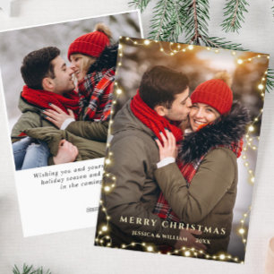 Cartes Pour Fêtes Annuelles 2 PHOTO Merry Christmas Gold Sparkle Greeting