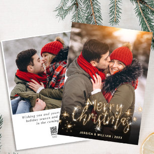 Cartes Pour Fêtes Annuelles 2 PHOTO Merry Christmas Gold Sparkle Salutation Ho