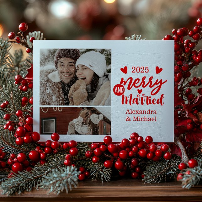 Cartes Pour Fêtes Annuelles 2 Photo Minimialist Merry and Married  (Créateur téléchargé)