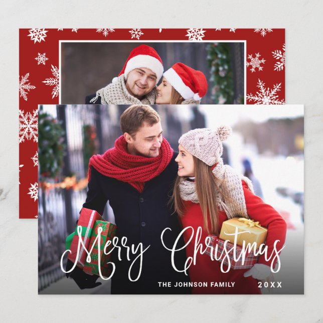 Cartes Pour Fêtes Annuelles 2 PHOTO Moderne Joyeux Noël Salutation (Devant / Derrière)
