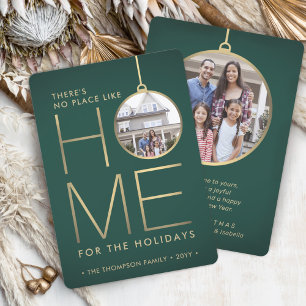 Cartes Pour Fêtes Annuelles 2 Photo No Place Like Home Moderne Vert et Or