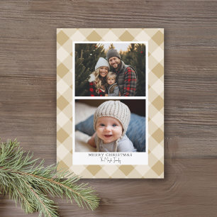 Cartes Pour Fêtes Annuelles 2 Photo Plaid Buffalo moderne - Rustic Gold Merry