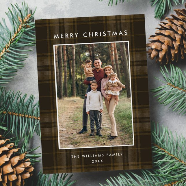 Cartes Pour Fêtes Annuelles 2 Photo Retro Noël Plaid Grey (Créateur téléchargé)