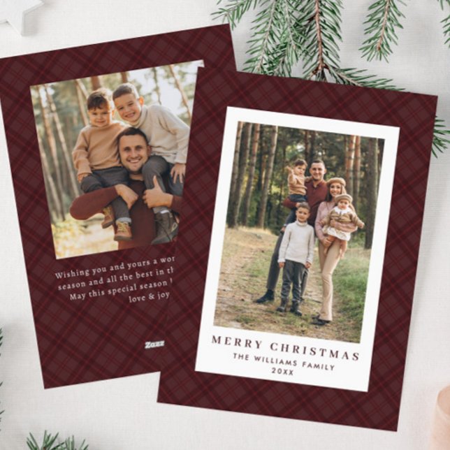 Cartes Pour Fêtes Annuelles 2 Photo Retro Noël Plaid Tartan Salutation (Créateur téléchargé)