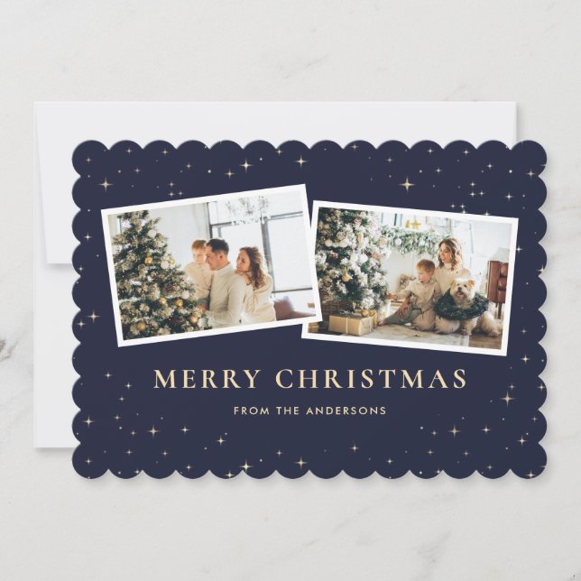 Cartes Pour Fêtes Annuelles 2 Photo Starry Blue Joyeux Noël (Devant)
