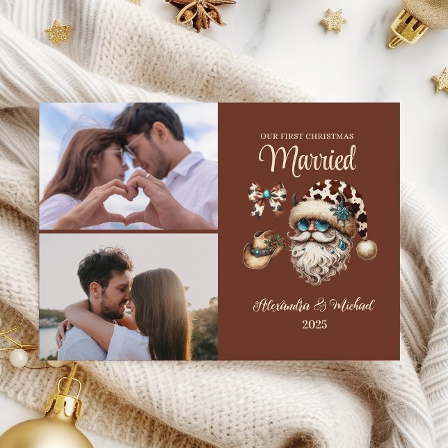 Cartes Pour Fêtes Annuelles 2 Photo Western First Christmas Married (Créateur téléchargé)