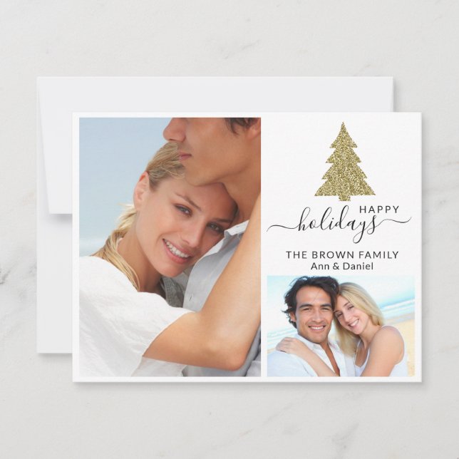Cartes Pour Fêtes Annuelles 2 photos Collage Gold Parties scintillant Christma (Devant)