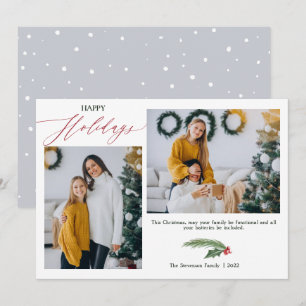 Cartes Pour Fêtes Annuelles 2 photos gris vert aquarelle Joyeux