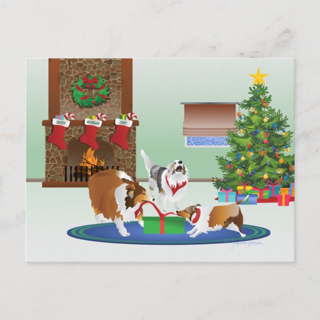 Cartes Pour Fêtes Annuelles 3 Abris Unwrap Cadeau, Vert, Noël (Devant)
