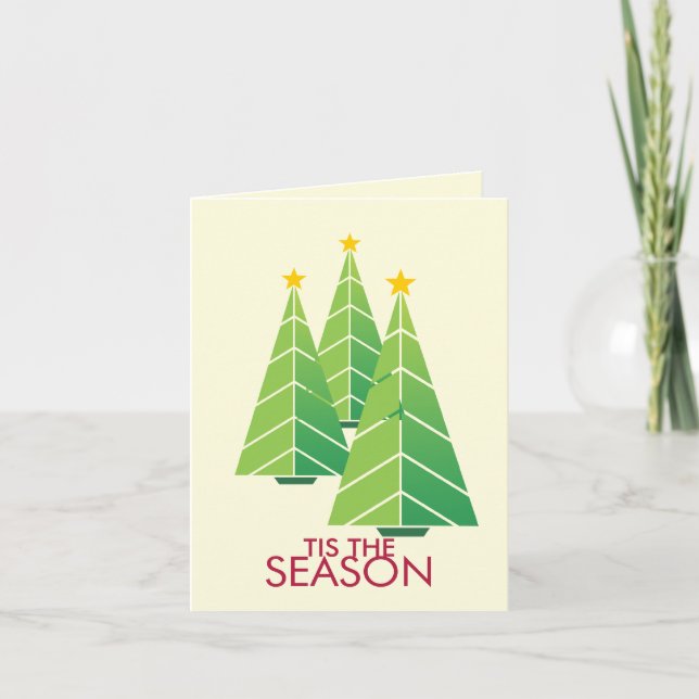 Cartes Pour Fêtes Annuelles 3 arbres de Noël verts vacances modernes géométriq (Devant)