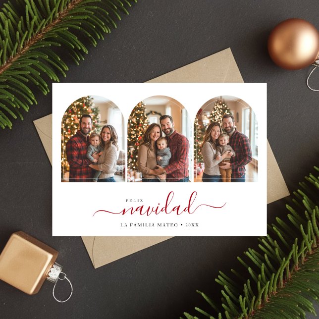 Cartes Pour Fêtes Annuelles 3 Arc Photo Espagnol Noël Feliz Navidad (Créateur téléchargé)