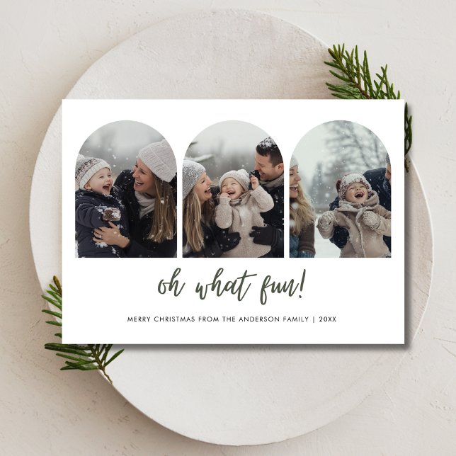 Cartes Pour Fêtes Annuelles 3 Arch Photo Famille Noël Oh Quel Amusant bébé (Créateur téléchargé)