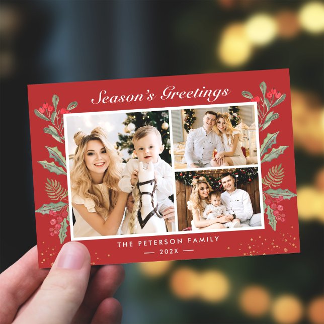 Cartes Pour Fêtes Annuelles 3 Bonnes Fêtes photo Holly Berries Noël (Créateur téléchargé)