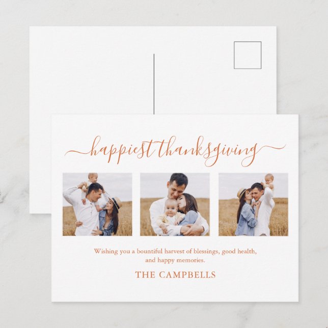 Cartes Pour Fêtes Annuelles 3 Collage photo Script moderne Thanksgiving (Devant / Derrière)