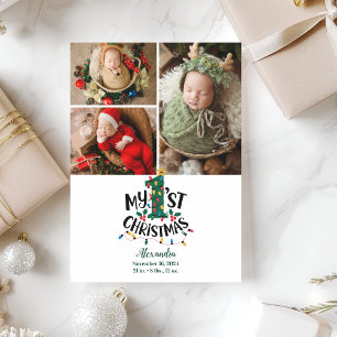 Cartes Pour Fêtes Annuelles 3 Lumières de sapin de Noël Premier Noël