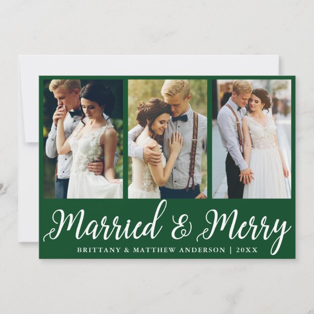 Cartes Pour Fêtes Annuelles 3 Mariage photo marié et joyeux vert (Devant)
