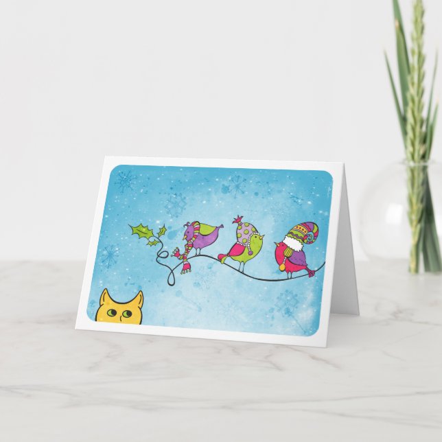 Cartes Pour Fêtes Annuelles 3 Oiseaux sur une branche (Devant)