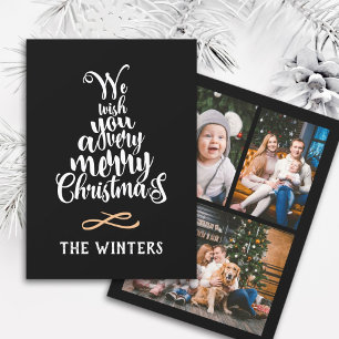 Cartes Pour Fêtes Annuelles 3 Photo Arbre de Noël Lettres Noir & Blanc 