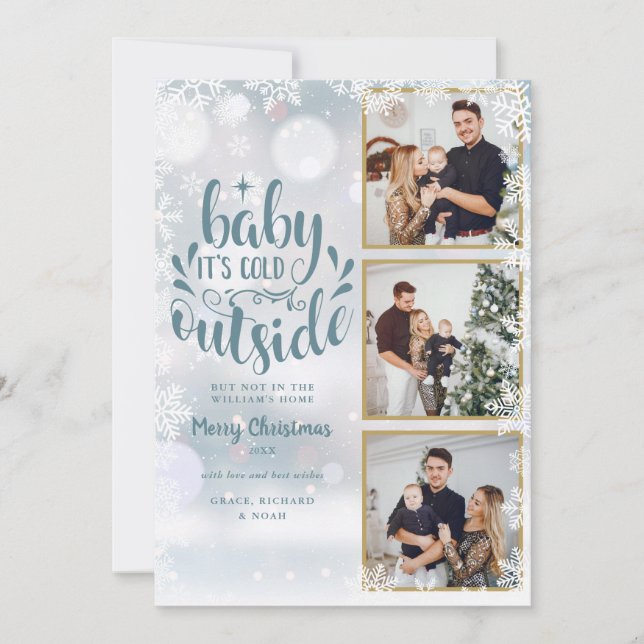 Cartes Pour Fêtes Annuelles 3 Photo Bébé Son Froid À L'Extérieur Snowflakes (Devant)