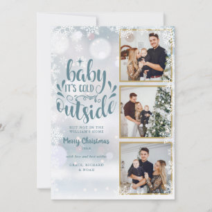 Cartes Pour Fêtes Annuelles 3 Photo Bébé Son Froid À L'Extérieur Snowflakes