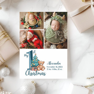 Cartes Pour Fêtes Annuelles 3 Photo Blue Teddy Baby 1er Noël