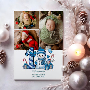 Cartes Pour Fêtes Annuelles 3 Photo Bonhomme de Neige Bleu Premier Noël