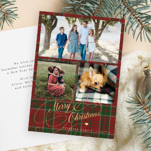 Cartes Pour Fêtes Annuelles 3 photo collage Joyeux script Noël plaid