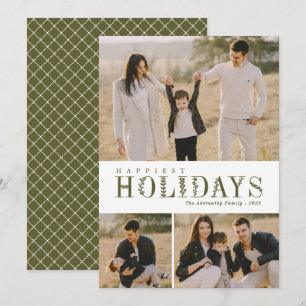 Cartes Pour Fêtes Annuelles 3 Photo Collage Lettres de verdure Happiest Olive