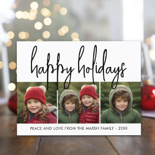 Cartes Pour Fêtes Annuelles 3 Photo Collage Mod Script noir blanc - Happy