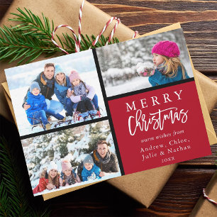 Cartes Pour Fêtes Annuelles 3 Photo Collage moderne Joyeux Noël Rouge