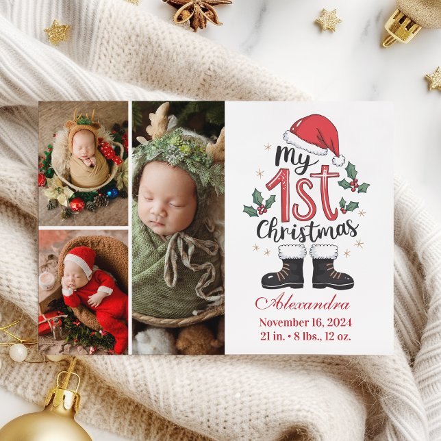 Cartes Pour Fêtes Annuelles 3 Photo Cute Père Noël Baby 1er Noël (Créateur téléchargé)