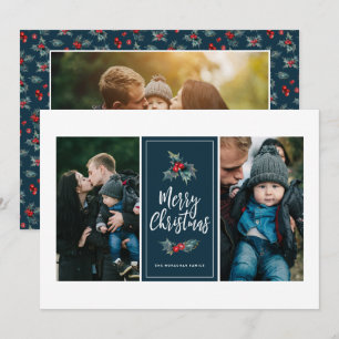 Cartes Pour Fêtes Annuelles 3 Photo Elegant Peint Holly bleu Noël