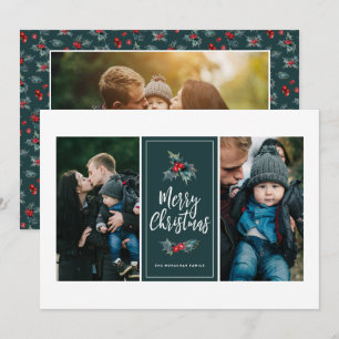 Cartes Pour Fêtes Annuelles 3 Photo Elegant Peint Holly   Vert Noël