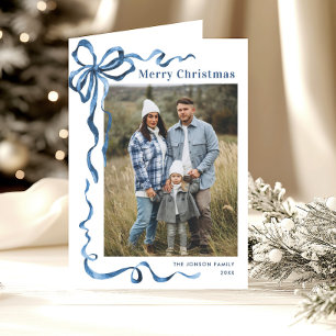 Cartes Pour Fêtes Annuelles 3 Photo Festif Dusty Blue Christmas Bow Ribbon
