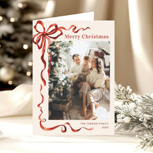 Cartes Pour Fêtes Annuelles 3 Photo Festif Noël Boho Red Bow Ribbon