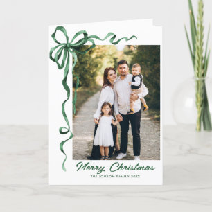 Cartes Pour Fêtes Annuelles 3 Photo Festif Sage Vert Noël Bow Ribbon