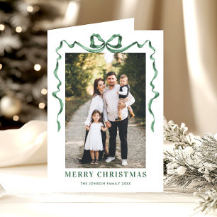 Cartes Pour Fêtes Annuelles 3 Photo Festif Sage Vert Noël Bow Ribbon