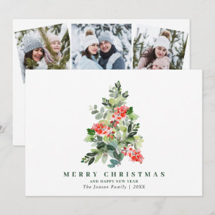 Cartes Pour Fêtes Annuelles 3 PHOTO Holly Berry Arbre de Noël Salutation Vacan