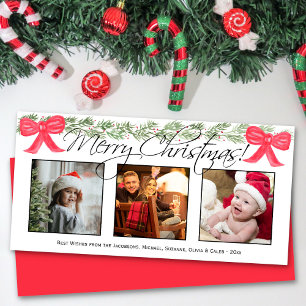 Cartes Pour Fêtes Annuelles 3 Photo Joyeux Noël Aquarelle Garland & Bows