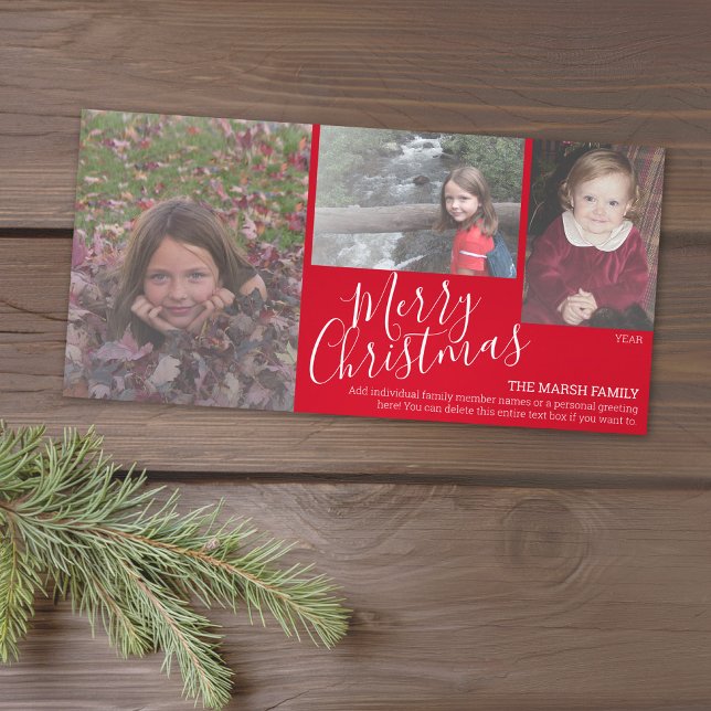 Cartes Pour Fêtes Annuelles 3 Photo - Joyeux Noël Simply Red (Add 3 photos to this classic photo card that can be printed or sent out to friends and family.)